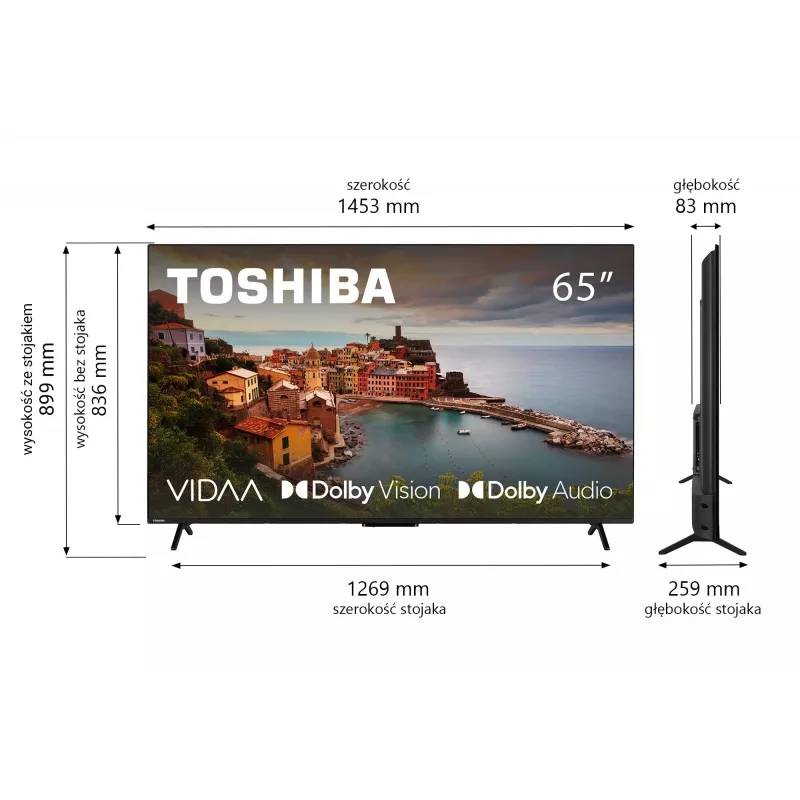 TV Toshiba 65UV2463DG 65 inch (165.1 cm) 4K Ultra HD DLED Smart TV, 3840×2160, VIDAA, Wi‑Fi, 300 cd/m², Black