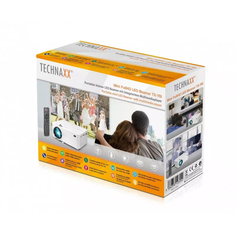 Technaxx TX-113 Standard Throw Projector 1800 ANSI Lumens LED 800x480 White