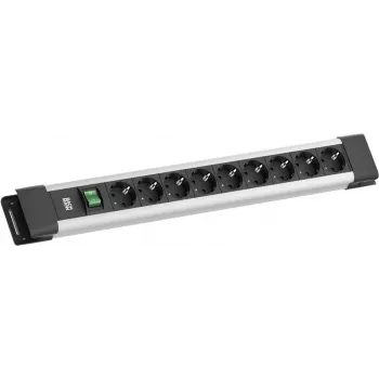 Power strip Bachmann CONNECTUS with 9× CEE7/3 sockets, 1× switch, 2.0 m cord, CEE7/7 plug, grey