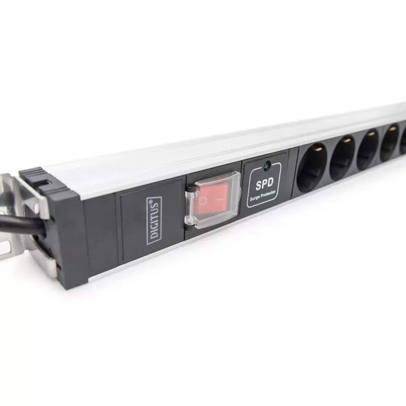 Digitus Socket strip 12-way safety sockets aluminum profile surge protection 2m cable