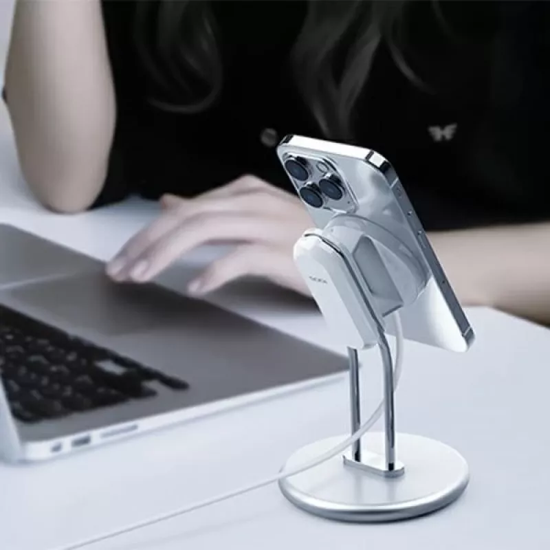 Phone stand SODI SIM-300 silver MagSafe — desktop holder for MagSafe-compatible iPhone