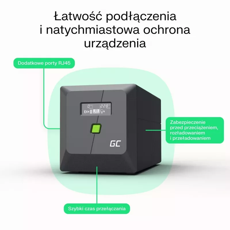 Uninterruptible Power Supply UPS Line-Interactive 2 kVA 1200 W, Green Cell, 4 AC outlets, USB, 12 V 9 Ah VRLA (tower)