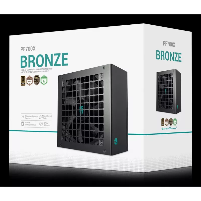 Power Supply Unit DeepCool PF700X 700W ATX, 80 PLUS Bronze, 700 W, 1x 120 mm fan, 24-pin, 2x 4+4 CPU, 4x 6+2 PCIe, 6x SATA