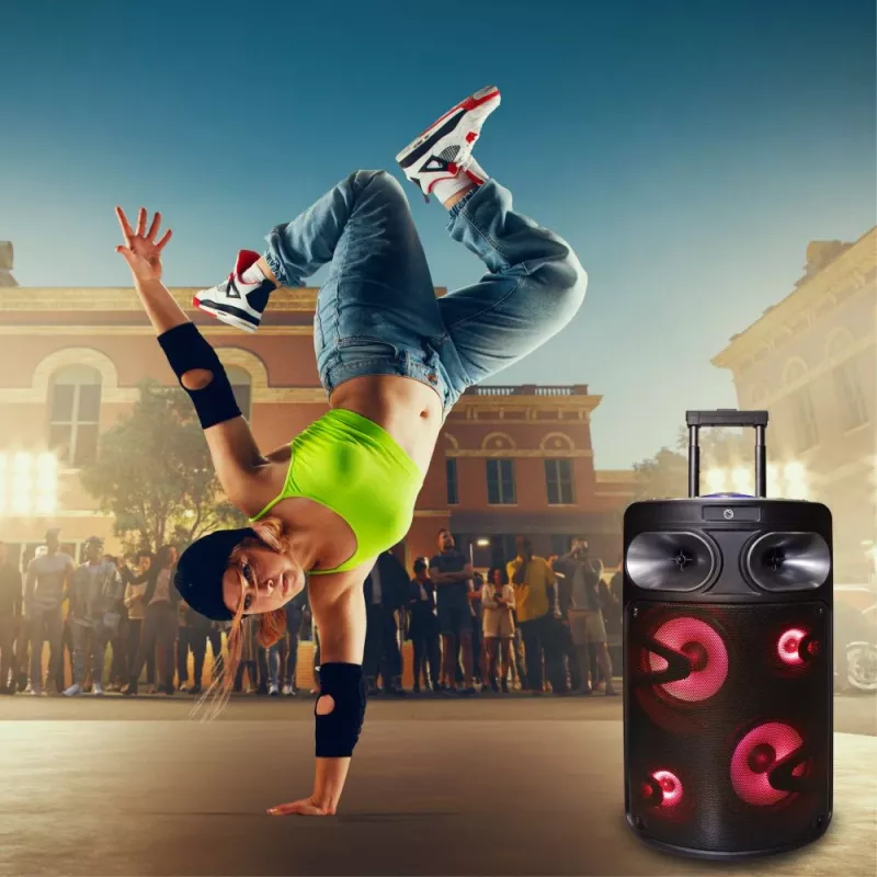 Portable Bluetooth karaoke speaker MANTA SPK0803B140 140W, battery-powered, MIC/USB/microSD, FM, equalizer, wheels