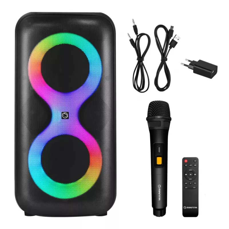 Portable music center MANTA SPK0401B100 Bluetooth speaker, 100 W peak, FM radio, karaoke, built-in battery, X-BASS
