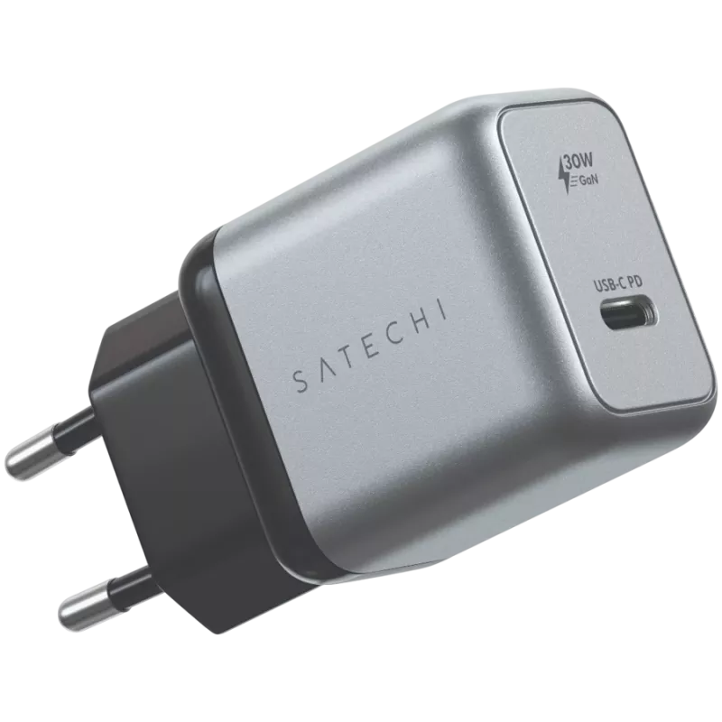 Mobile device charger Satechi ST-UC30WCM-EU — Universal indoor AC charger with 1× USB-C, Black/Silver