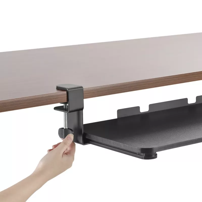 Maclean MC-839 Keyboard Sliding Platform | Under Desk Drawer for Keyboard and Mouse | Clamp on Keyboard Tray | Ergonomic Workstation Solution | P