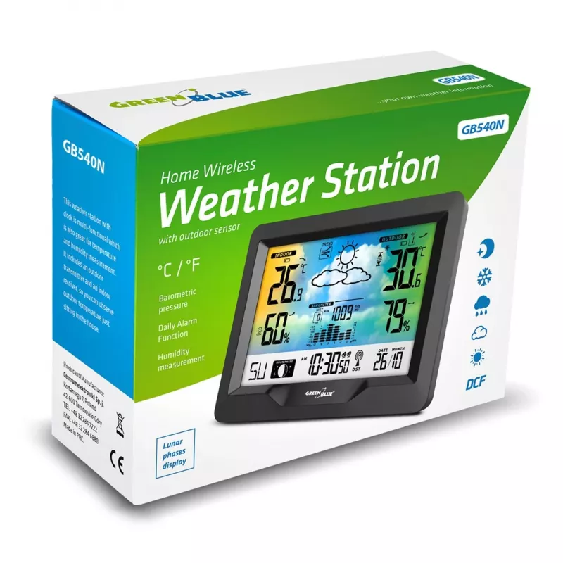 Wireless weather station GreenBlue GB540N — indoor/outdoor temperature and humidity monitoring