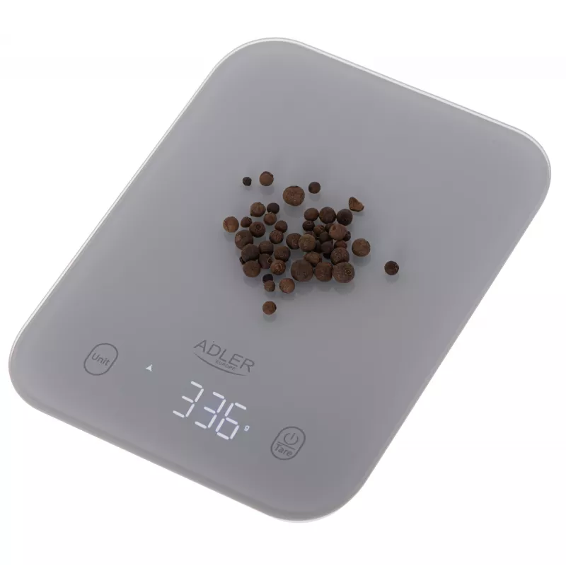 Kitchen scale Adler AD 3181, tempered glass, 10 kg capacity, 1 g accuracy, LCD display, grey