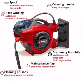 Wall-mounted reel Einhell GE-HR 18/30 Li-Solo Automatic 30m Hose