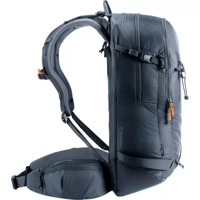 Backpack DEUTER Freerider Pro 34+ — technical freeride ski touring pack, 34 L, black, helmet holder, hipbelt