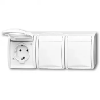 Socket outlet CEE 7/3 Busch‑Jäger 2084-0-0712, 2P+E, 16 A, 250 V, IP44, white, 222×83×55 mm