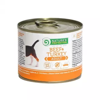 Canned wet dog food nature’s protection Adult Beef and Turkey 200 g, 75% moisture, 10.6% protein, 6.6% fat