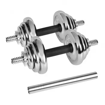 Adjustable Dumbbells Rebel Chrome 20 kg with Case and Barbell Bars (2) — plates 2.5kg, 1.25kg, 0.5kg