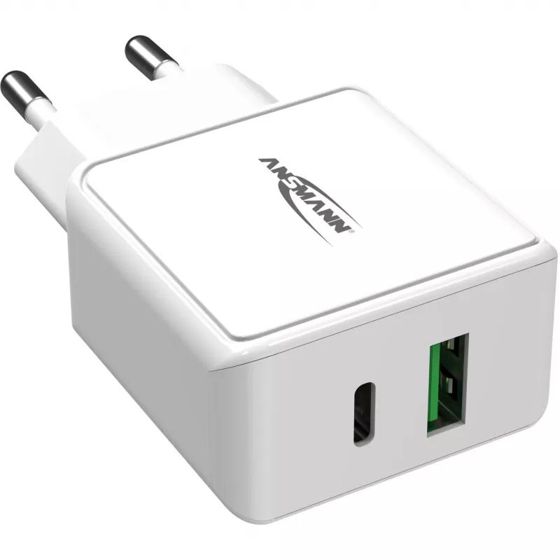 ANSMANN HC218PD - Power Supply - 18 Watt - 3000 mA - PD, QC 3.0 - 2 Output Ports (USB, USB-C) - White (1001-0111)