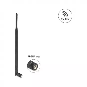 Omni-directional WiFi Antenna DELOCK 2.4 GHz RP‑SMA plug 7 dBi with tilt joint, black, 290 mm