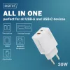AC Indoor USB GaN Charger DIGITUS DA-10301 — 30W, 1× USB-C, 1× USB-A, 100–240V, white