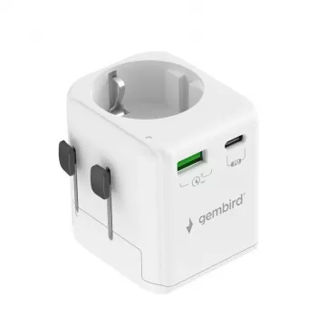 Travel power adapter GEMBIRD TPA-EU1A1C20-01-W 20W, USB-A 18W + USB-C 20W, Schuko socket, input 100–250V