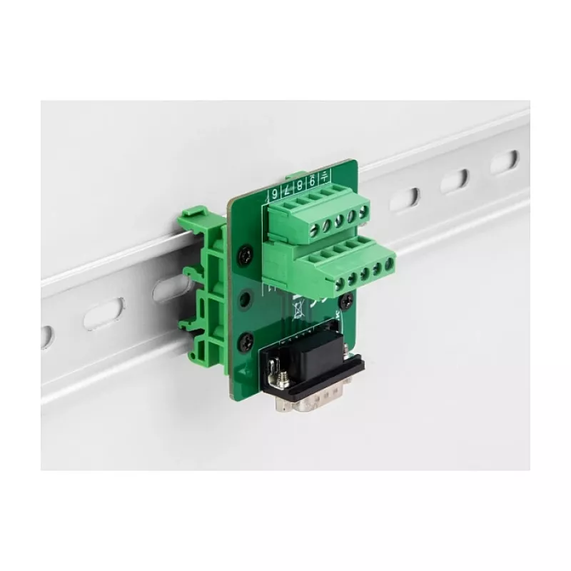 DeLOCK D-Sub 9 pin male to Terminal Block for DIN rail Width 51 mm Depth 58 mm Height 30 mm