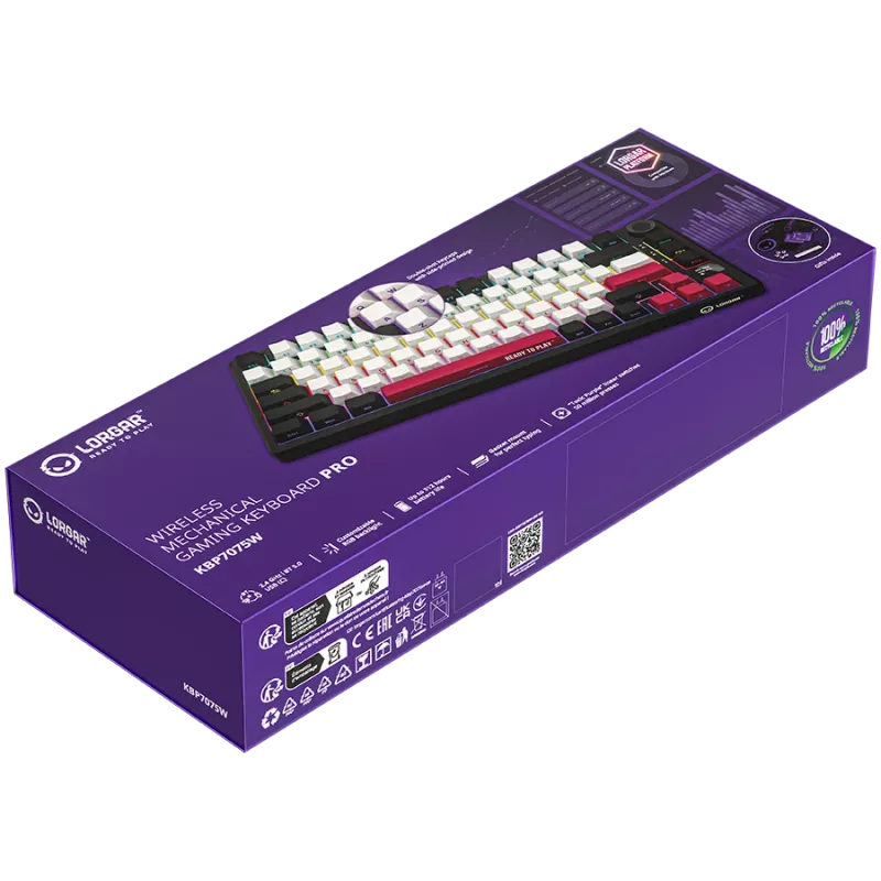 Mechanical gaming keyboard LORGAR KBP7075W — wireless, Black, Red switches, EN layout