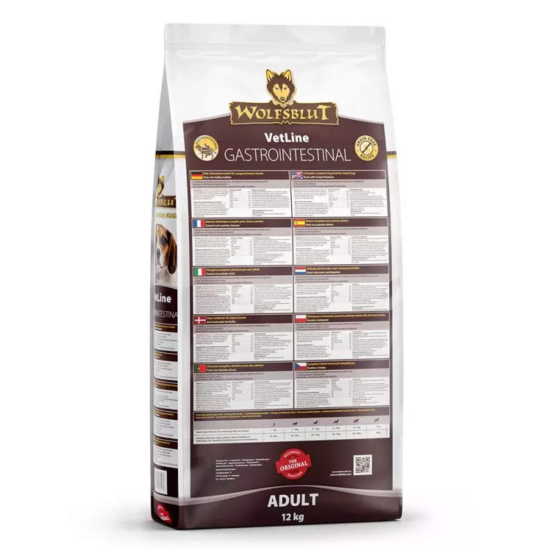 Dry dog food Wolfsblut VetLine Gastrointestinal Duck 12 kg — veterinary diet for digestive health, protein 20%, fat 10%