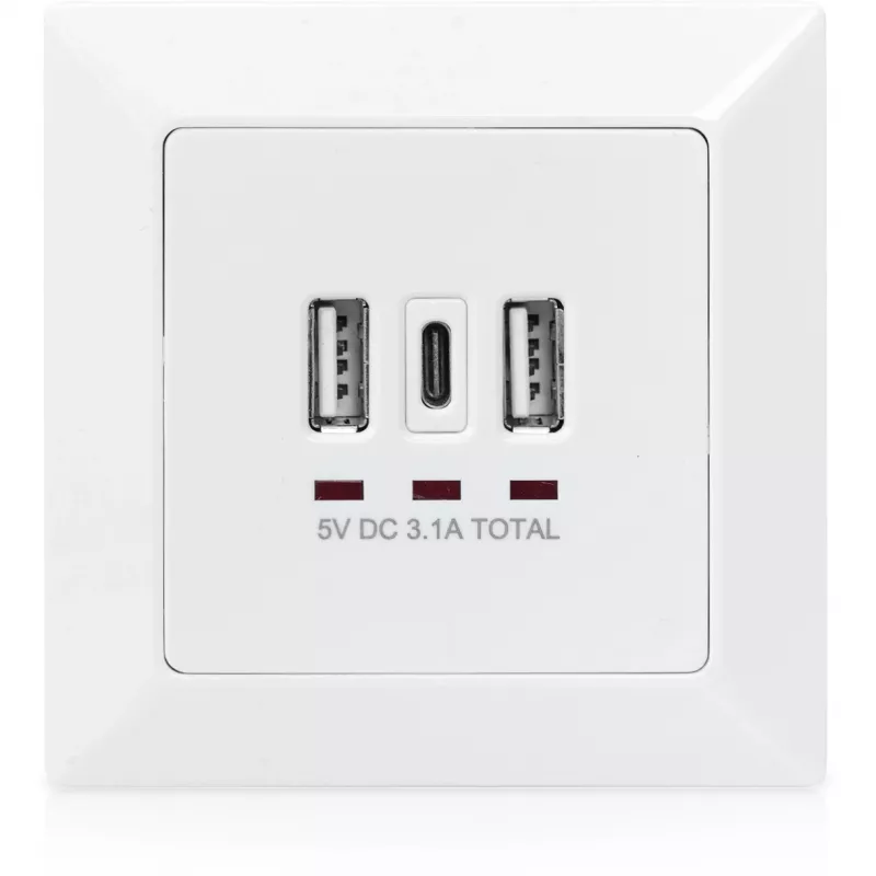 DIGITUS DA-70618 - USB-output - USB, USB Type C - 2 USB-Ports, 1 USB-C socket - 3.1 A - RAL 9003, Signal White
