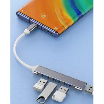 USB hub VAKOSS TC-4125X — 1× USB 3.0 Type-A, 3× USB 2.0 Type-A, Host: USB Type-C, Silver