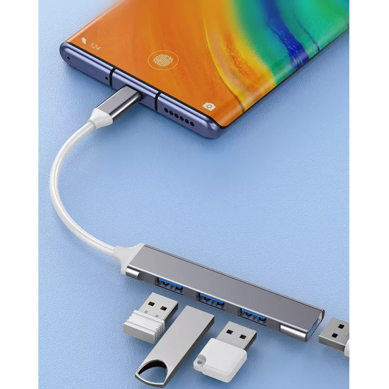 USB hub VAKOSS TC-4125X — 1× USB 3.0 Type-A, 3× USB 2.0 Type-A, Host: USB Type-C, Silver