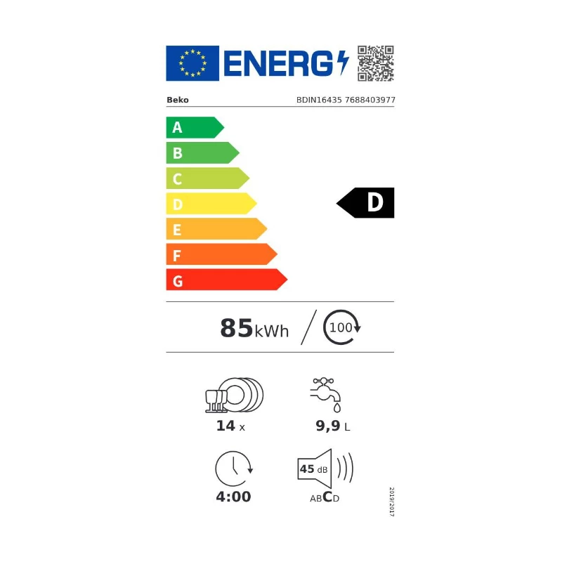 BEKO Built-In Dishwasher BDIN16435, Energy Class D, SelfDry, Led spot