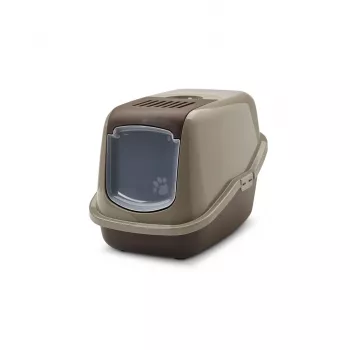 Covered cat litter box Savic Nestor, plastic, 56×39×38.5 cm, warm gray–chocolate brown