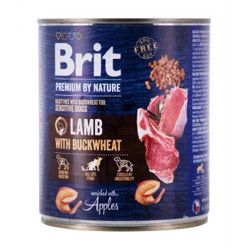 Wet dog food Brit Premium by Nature Lamb with Buckwheat 800 g, grain-free, adult dogs, can