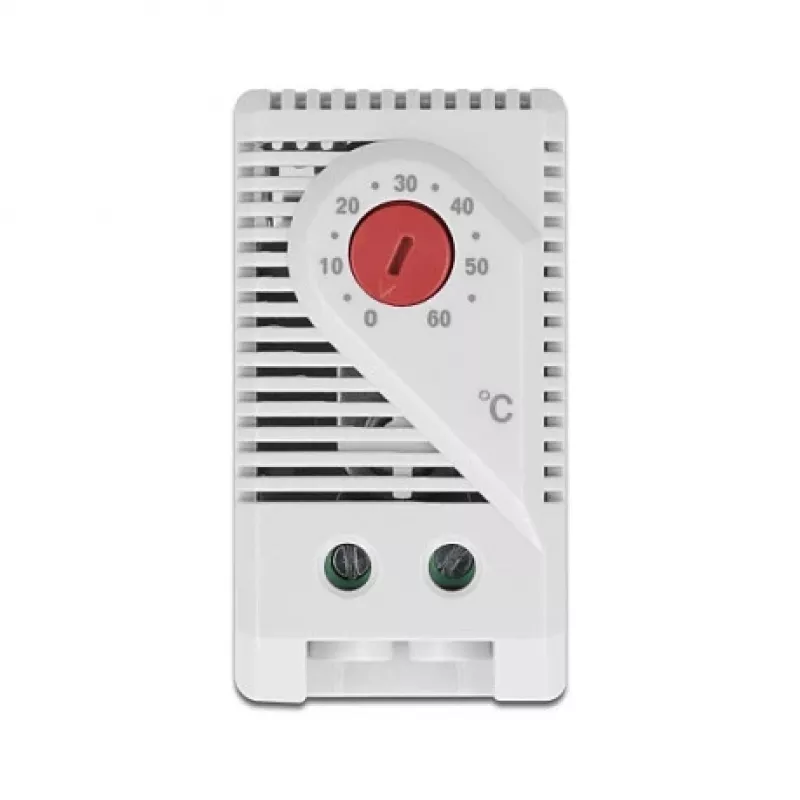 Thermostat DELOCK 66824, plastic housing, IP20, 30 W, 250 V, 10 A, 43×60×33 mm, grey/red