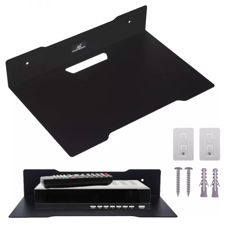 Wall shelf for decoder MACLEAN MC-122, steel, black, max load 5 kg, hole spacing 219 mm