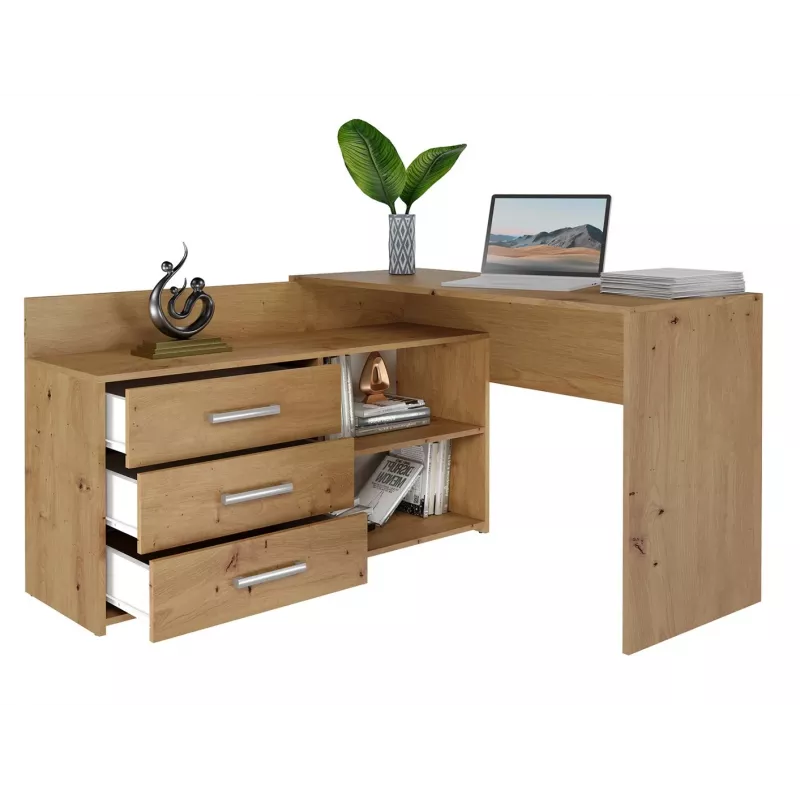 Corner computer desk Top e Shop DANY ARTISAN KPL, L-shaped particle board, oak colour