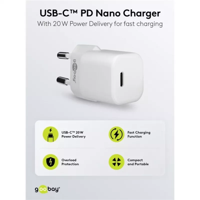 Goobay Universal Black AC Fast Charging Indoor Charger 65403 USB Type-C 110-240V