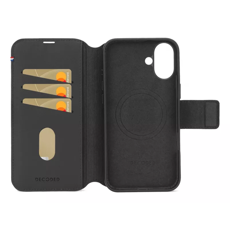 Leather case for iPhone 16, black