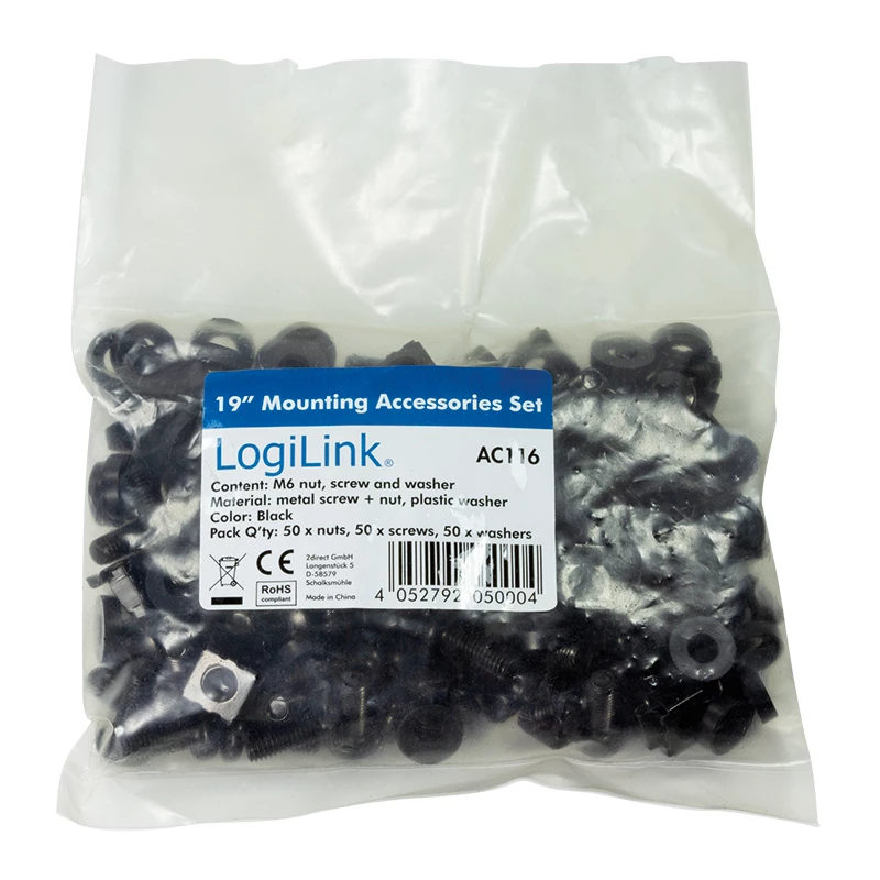 Screw kit LOGILINK AC116 — 50 black screws for rack accessories