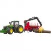 BRUDER John Deere 7R 350 with forestry trailer and 4 trunks