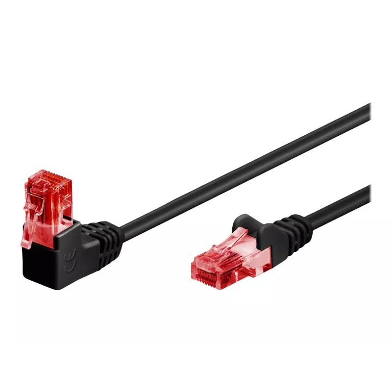 Goobay CAT 6 Patch Cable 1x 90° angled, U/UTP, Black, 1 m - latch tab top, CCA Copper Mix (51515)