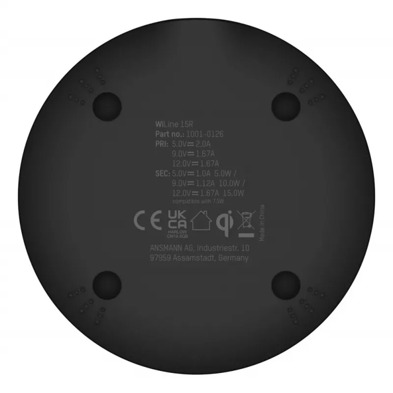 Wireless Charger Ansmann WiLine 15R Smartphone Black USB Indoor 9V