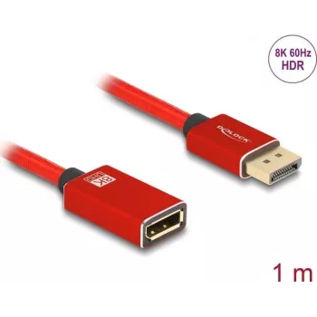 DeLOCK DisplayPort extension cable 8K 60 Hz 1 m red metal without latch