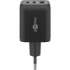 USB-C Fast Charger Nano, PD, GaN, 65 Watt, USB-C Braided Cable (black, 1x USB-A, 2x USB-C PD, Quick Charge 3.0, 1 Meter Cable)