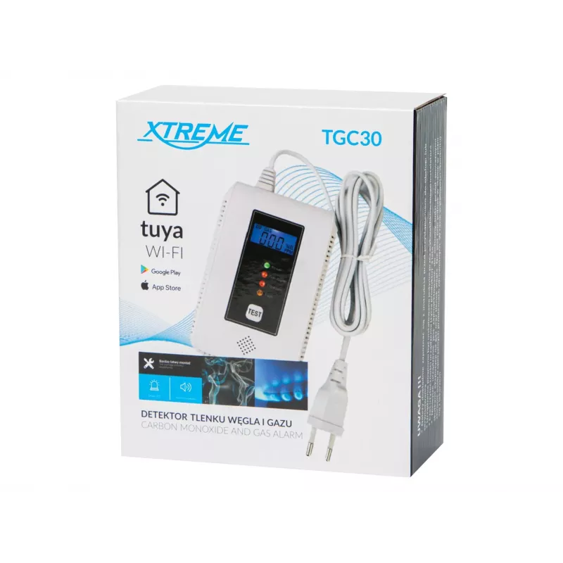 Carbon monoxide and gas detector BLOW TGC30 WiFi Tuya — LCD, 85 dB, wired, surface-mounted, white