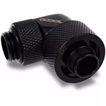 Eiszapfen 16/10mm Screw-In Fitting 90° Rotatable G1/4, black connector, for soft tubing (PVC, Silicone, Neoprene)