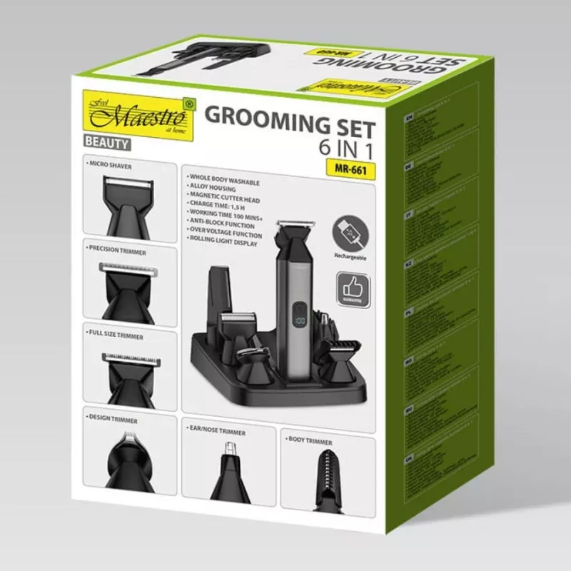 Haircutting set Maestro MR-661 6-in-1 — black, multi-function grooming kit