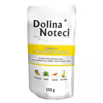 Wet dog food Dolina Noteci Premium — chicken, 150 g pouch, adult dogs, protein 11%, moisture 76%