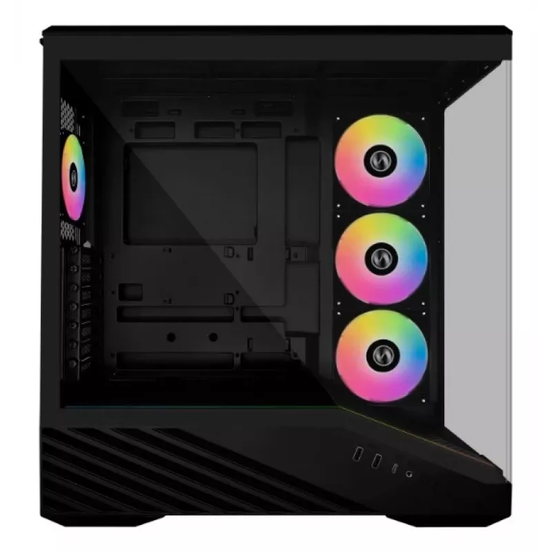 PC Case Lian Li Vector V100 Midi Tower — Black with Transparent Panel, supports 3×120mm side + 1×120mm rear fans, 3.5 inch HDD, 2.5 inch SSD, 235.5×446×484.6 mm