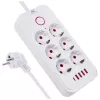Power strip MACLEAN MCE389 W — 6 sockets, 4×USB-A, 1×USB-C, 2500W, 110–240V, 1.5 m cable, white