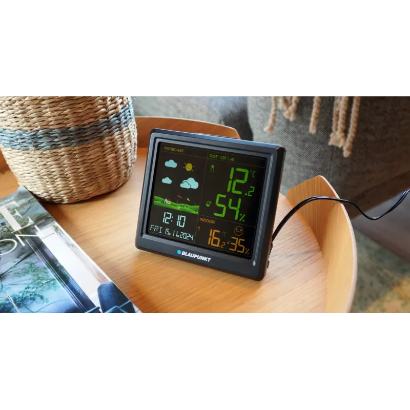Weather station BLAUPUNKT WS25BK — indoor/outdoor temperature and humidity monitor, black, 1 sensor, LCD display