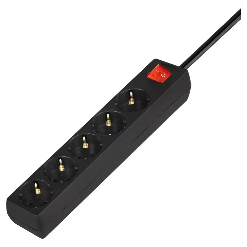 Power strip SAVIO LZ-15 — 5 AC outlets, universal plug, 5 m cable, 2500 W, 10 A, black